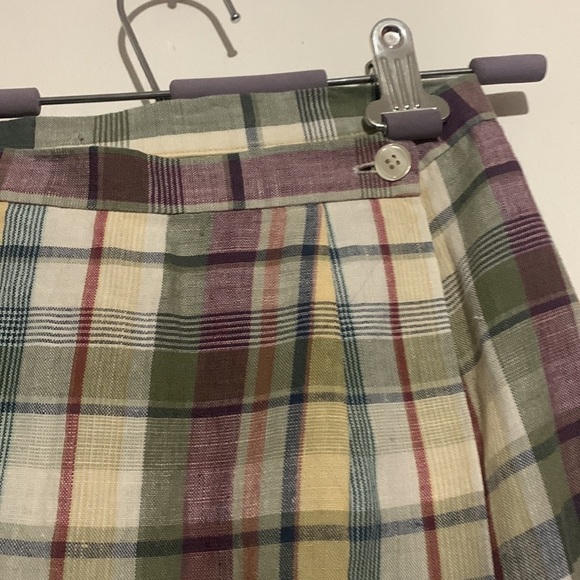 VINTAGE Talbots Aline tartan plaid midi skirt linen blend whimsigoth academia - Picture 2 of 7